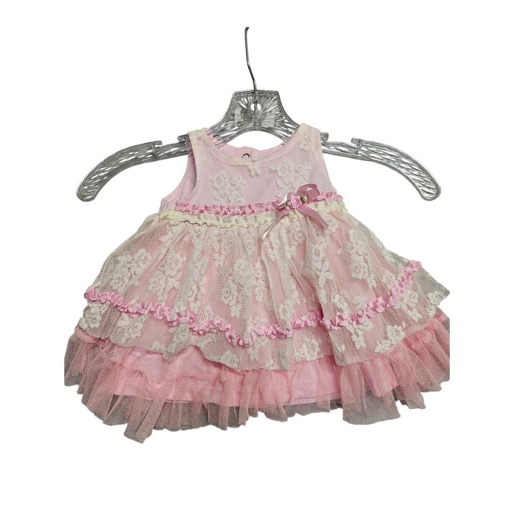 Nannette Baby Girls Pink Lace Tiered Ruffle Dress 3-6 Months Sleeveless Rosette
